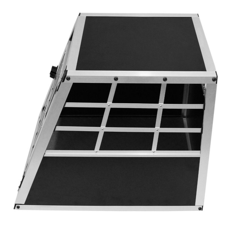 Pet Car Transport Crate Cage Aluminium Travel Box Trapezoidal Dog Cat Puppy Carrier Estate Vehicle 1 Door 50 x 54 x 69cm | FREE Plastic Washable Mat