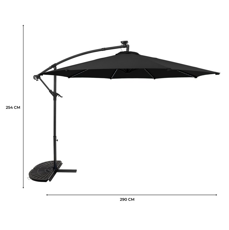 LED Cantilever Parasol 3m With Half Fan Base - Black