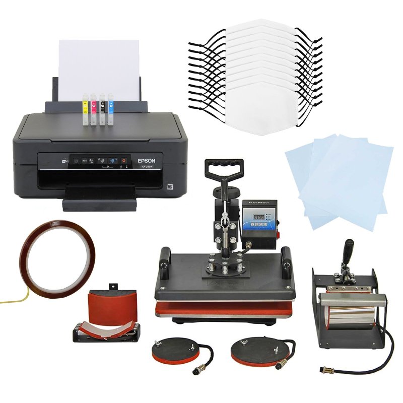 Heat Press Machine 5 in 1 / 10 Blank Face Masks Sublimation / Printer Transfer Bundle 5 Layer Filter Adults Medium White Print Personalise Custom Design Customise Printing