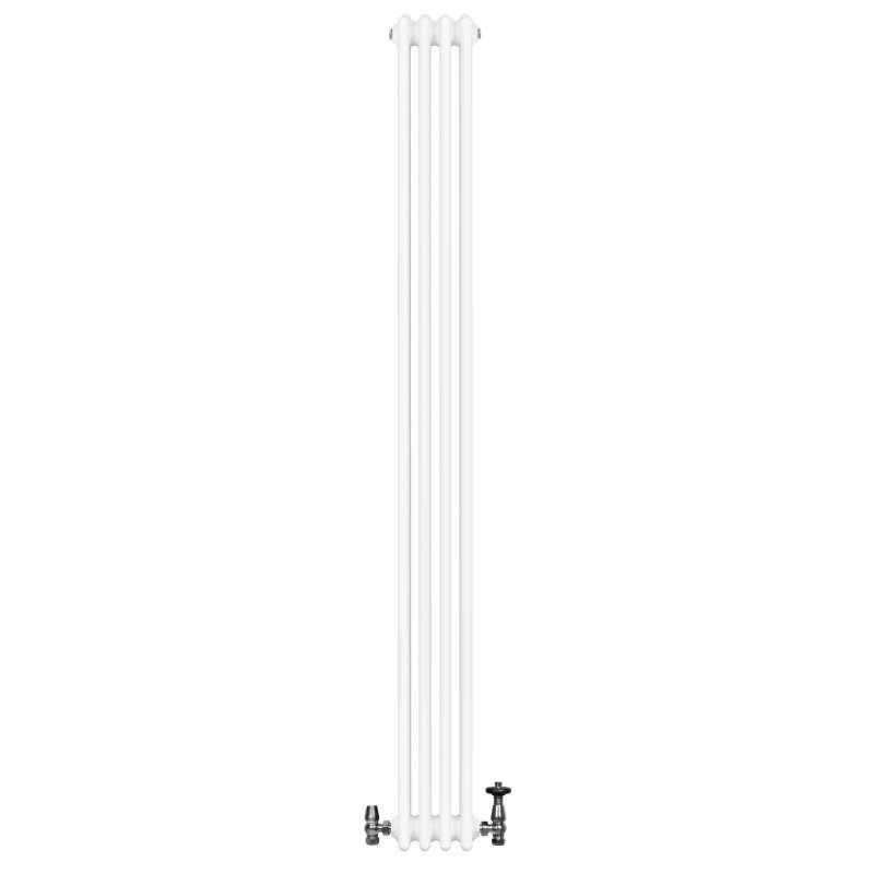 Traditional 4 Column Radiator & Valves - 1800 x 200mm - White