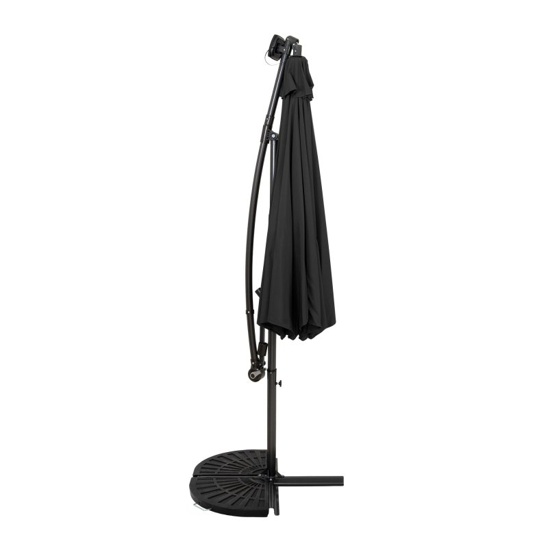 LED Cantilever Parasol 3m With Half Fan Base - Grey