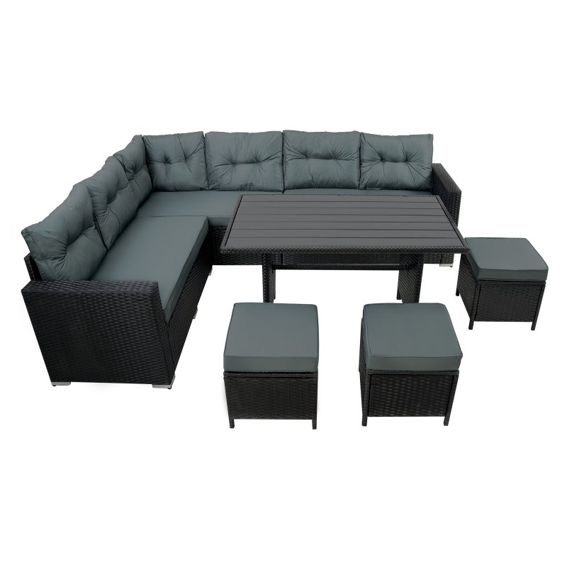 Rattan Corner Set With Composite Table - Black