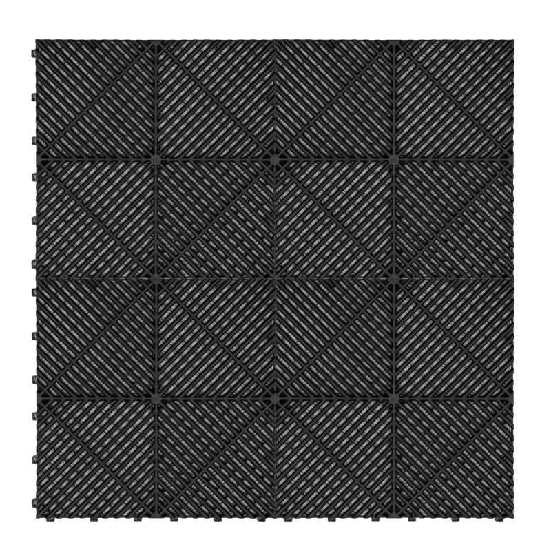 Vented Modular Interlocking Flooring Tiles x 120 Black With Edges & Hexagon LED Lighting 14 White Lights & Border 6500K 3 Mount Options & Suspended Ceiling Kit Single Garage Floor Mat 3.2m x 6m 19.2m2