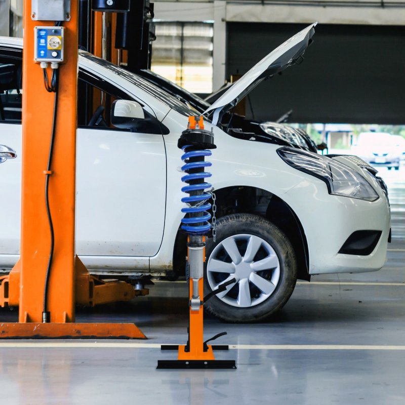 Hydraulic Coil Spring Compressor Strut Tool 3 Ton Tonne 3000KG Load Capacity 8 Height Adjustable Levels Foot Pedal Powder Coated Steel Auto Car Van Repair 2 x Large & 2 x Small Clasp Attachments