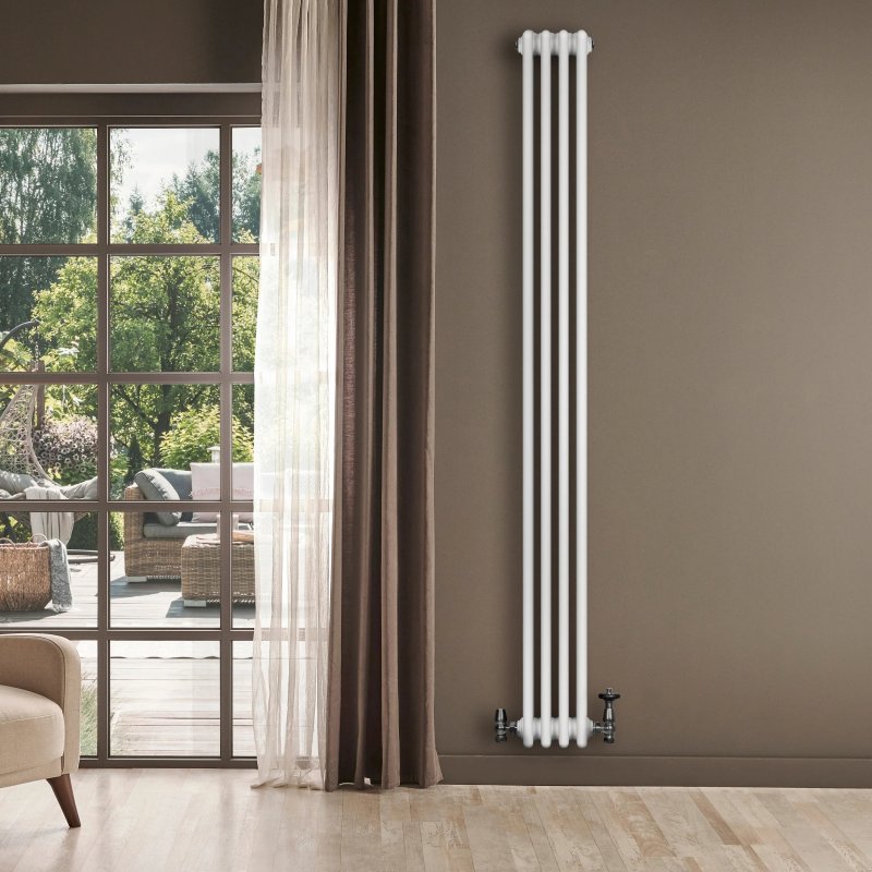 Traditional 4 Column Radiator & Valves - 1800 x 200mm - White
