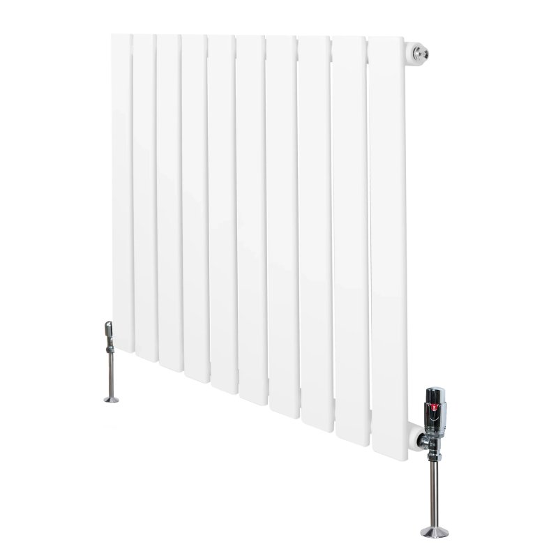 Flat Single Column Radiator & Valves - 600mm x 700mm - White