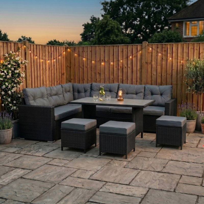 Rattan Corner Set With Composite Table - Black