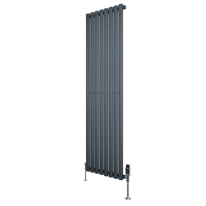 Oval Single Column Radiator & Valves - 1600mm x 480mm - Anthracite Grey