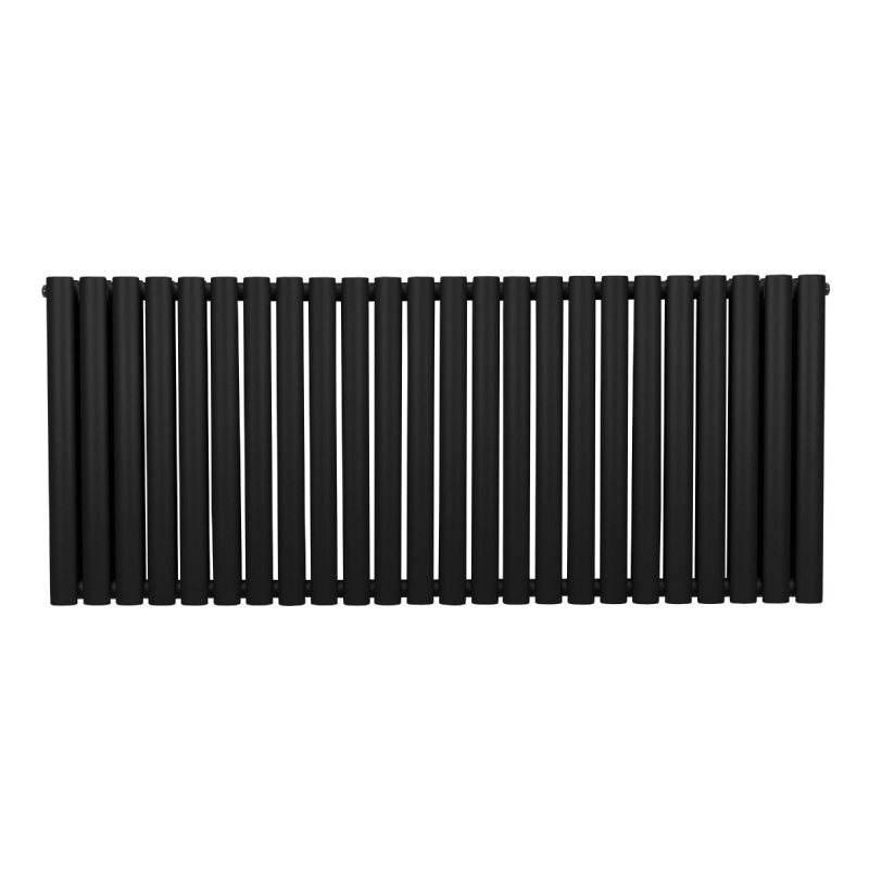 Oval Column Radiator 600mm x 1440mm Modern Designer Double Panel Central Heating Heater Matt Black Carbon Steel Horizontal Kitchen Living Room Bathroom FREE Cleaning Brush Fixing Kit & Brackets