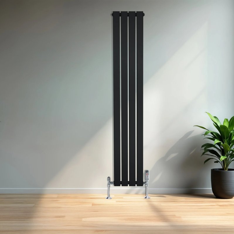 Flat Single Column Radiator - 1600 x 280mm - Black