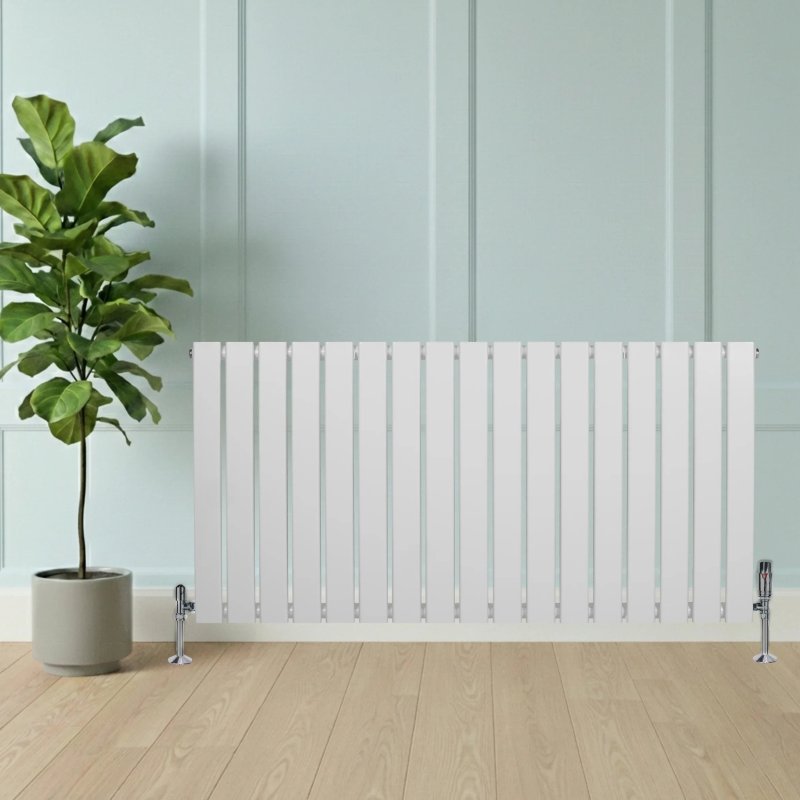 Flat Single Column Radiator & Valves - 600mm x 1190mm - White