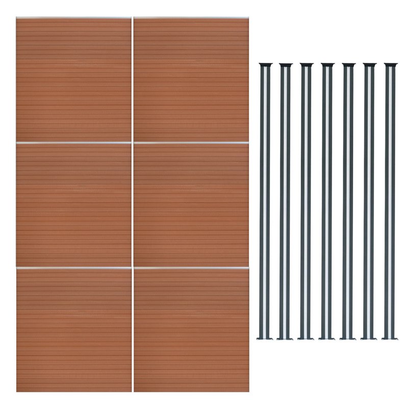 Composite Fence Panel x 6 & LED Posts x 7 - Brown
