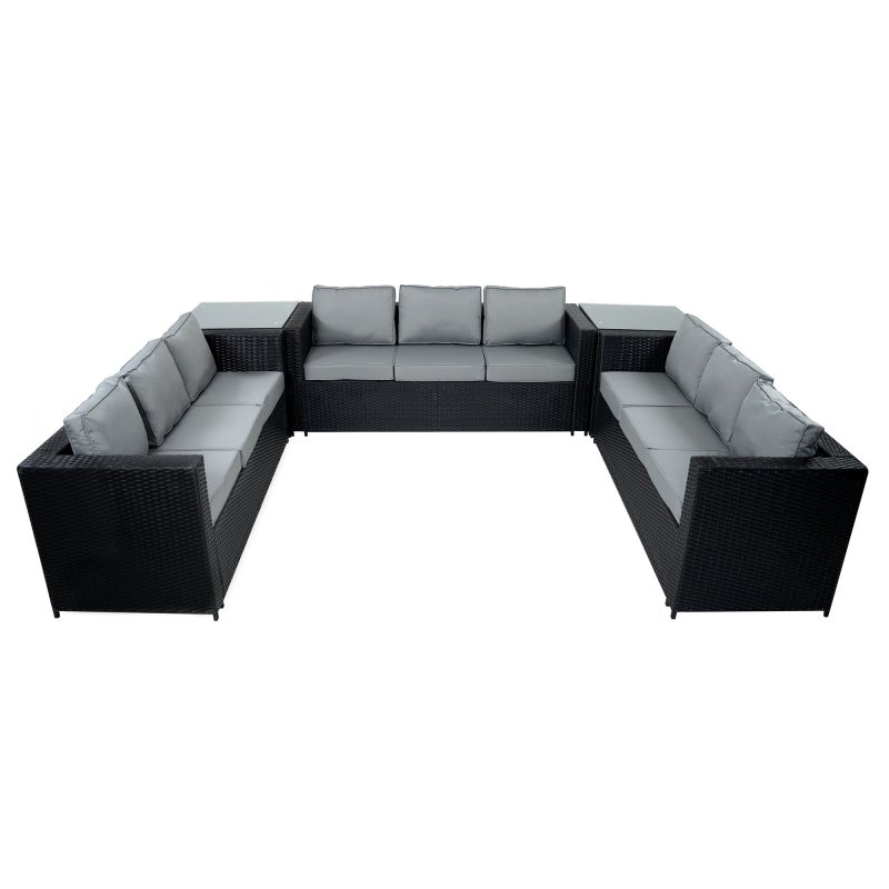 11 Seater Rattan Furniture Set With Firepit - Black