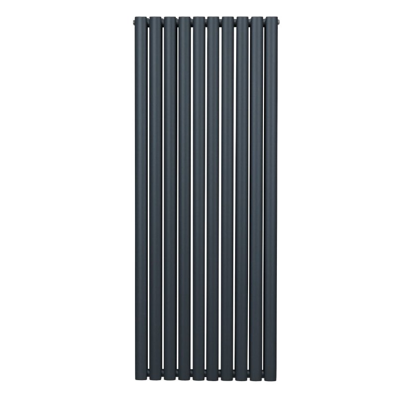 Oval Column Radiator 1600mm x 600mm Modern Designer Double Panel Central Heating Heater Matt Anthracite Grey Carbon Steel Vertical FREE Cleaning Brush Fixing Kit & Brackets