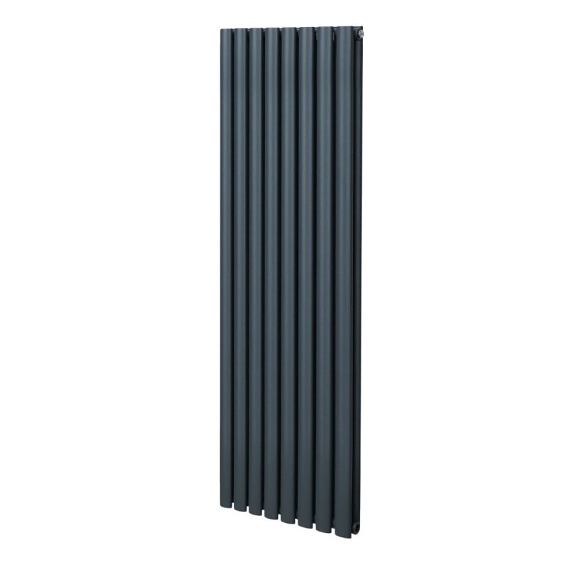 Oval Column Radiator 1600mm x 480mm Modern Designer Double Panel Central Heating Heater Matt Grey Carbon Steel Vertical Kitchen Living Room Bathroom FREE Cleaning Brush Fixing Kit & Brackets