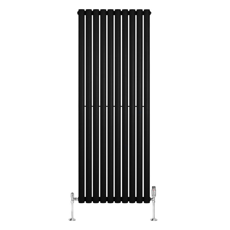 Oval Single Column Radiator & Valves - 1600mm x 600mm - Black