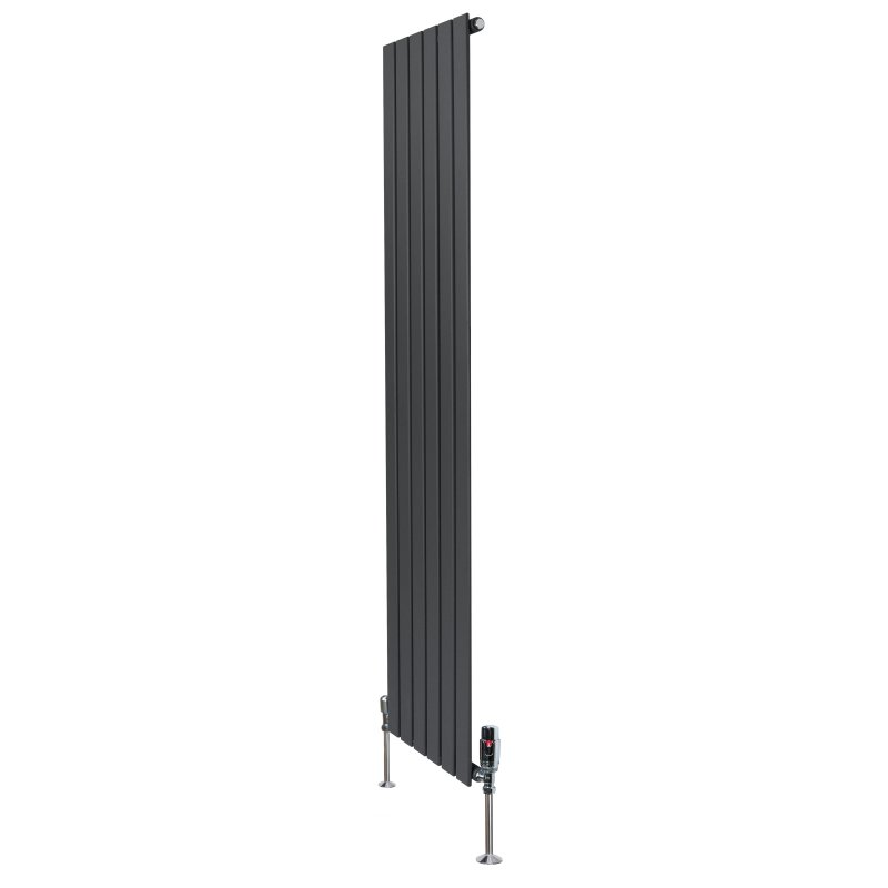 Flat Single Column Radiator & Valves - 1800mm x 420mm - Anthracite Grey