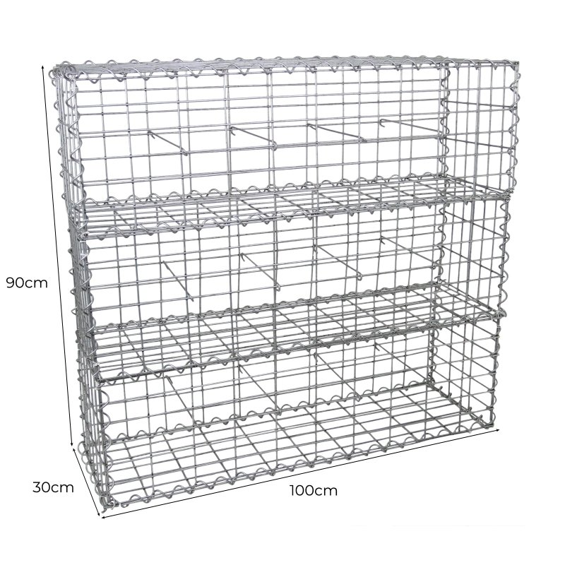 Gabion Baskets Galvanised Steel Cages Mesh Wire Stone Basket Outdoor Spiral Retaining Wall Planter Garden / 100 x 30 x 30cm / 6 Pack
