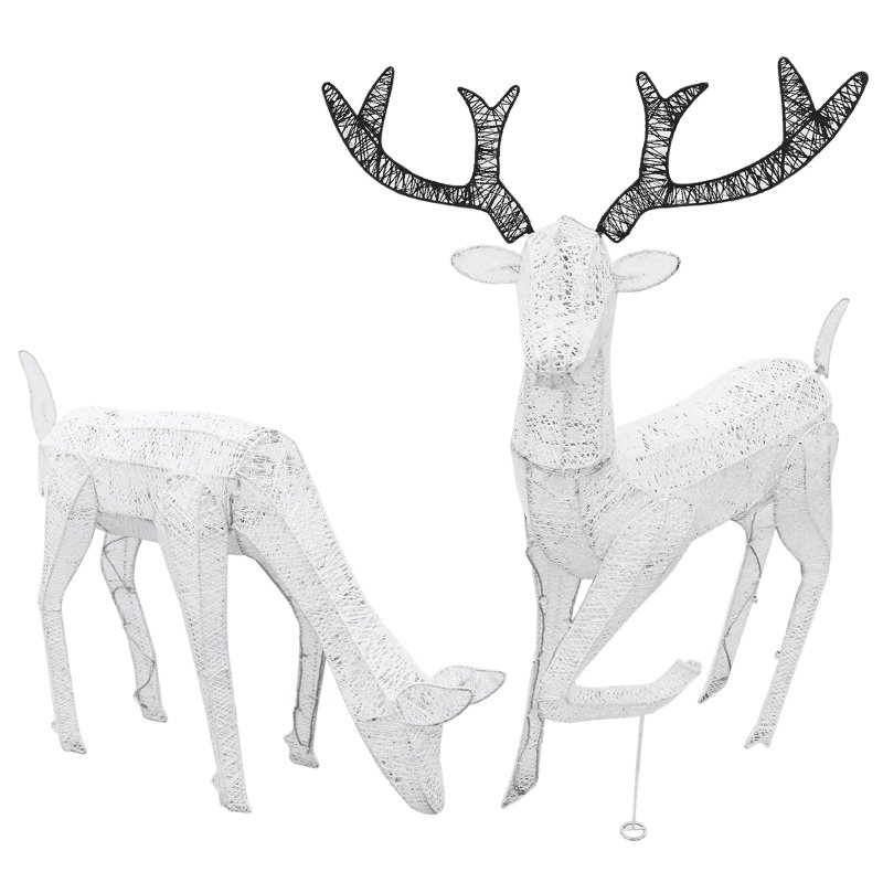 Light Up Reindeer White Stag And Doe Set Christmas Decoration Figure Cool LEDs Ornament Indoor Or Outdoor Use Glitter Large