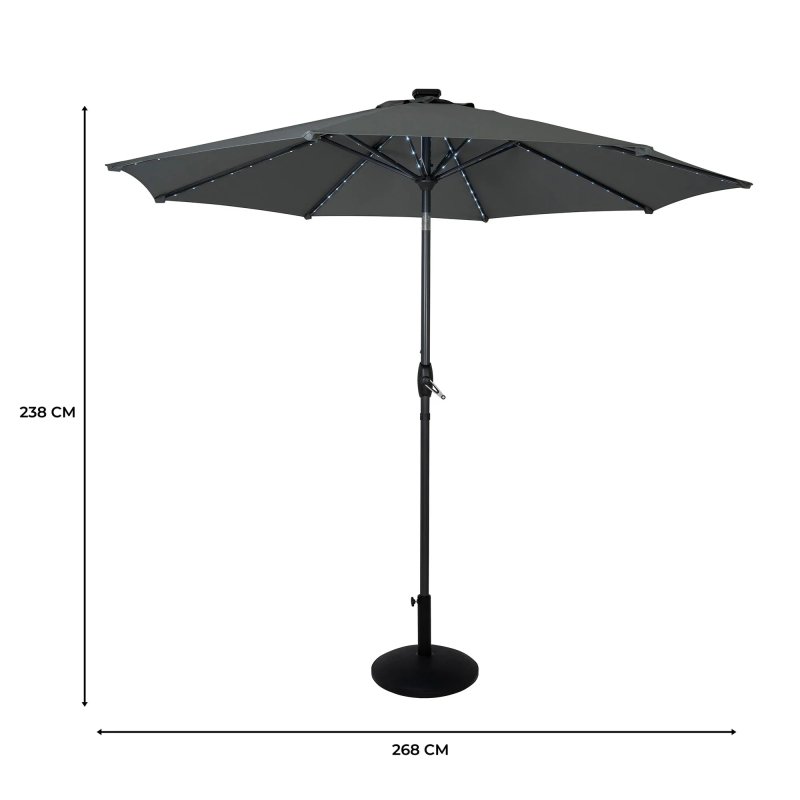 LED Tilt Parasol 2.7m With Tilt Base - Grey