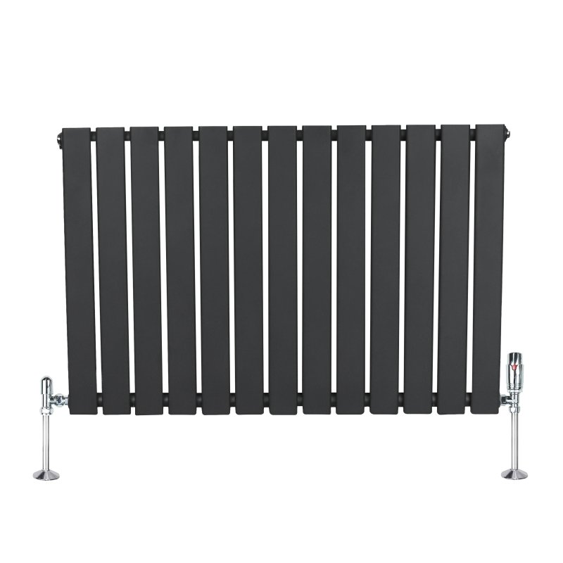 Flat Single Column Radiator & Valves - 600mm x 910mm - Anthracite Grey
