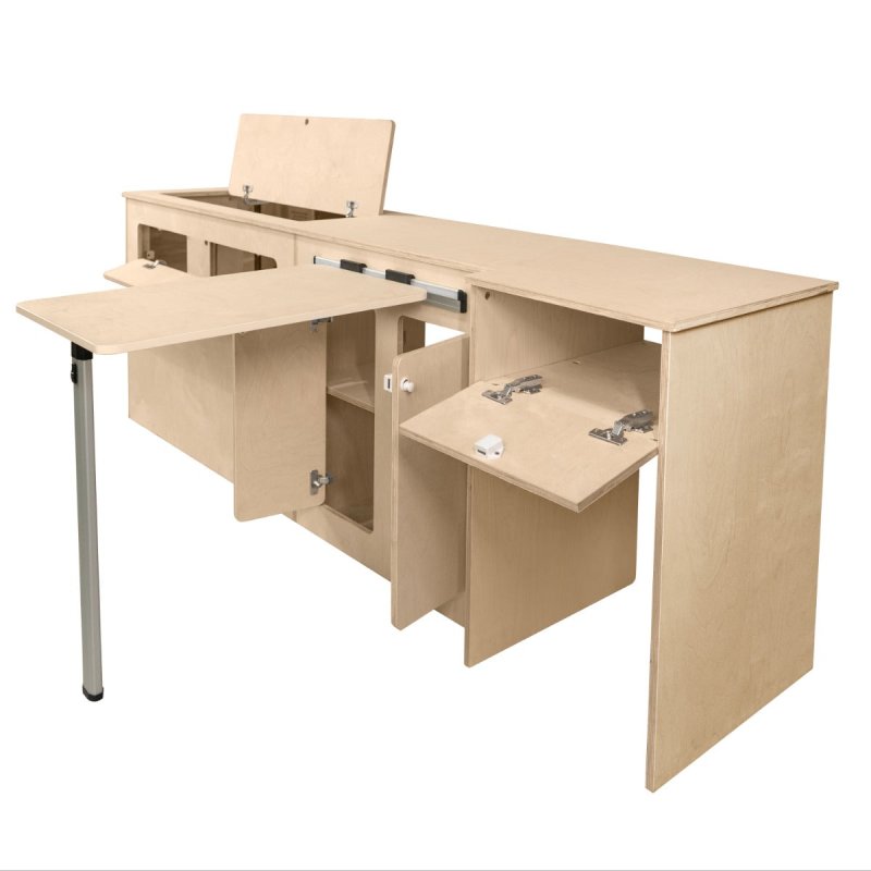 Camper Van Kitchen Pod LHD Conversion Unit Flat Pack Motorhome Campervan Furniture Foldaway Table Built In Storage Cupboards Fridge Space Towel Holder 15mm Birch Plywood SWB VW T5 & T6 Transporters