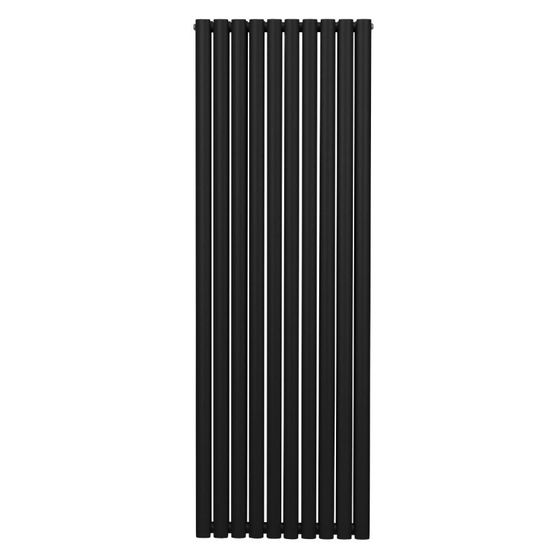 Oval Column Radiator 1800mm x 600mm Modern Designer Double Panel Central Heating Heater Matt Black Carbon Steel Vertical Kitchen Living Room Bathroom FREE Cleaning Brush Fixing Kit & Brackets
