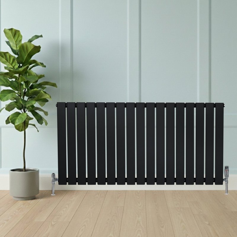 Flat Single Column Radiator - 600 x 1190mm - Black