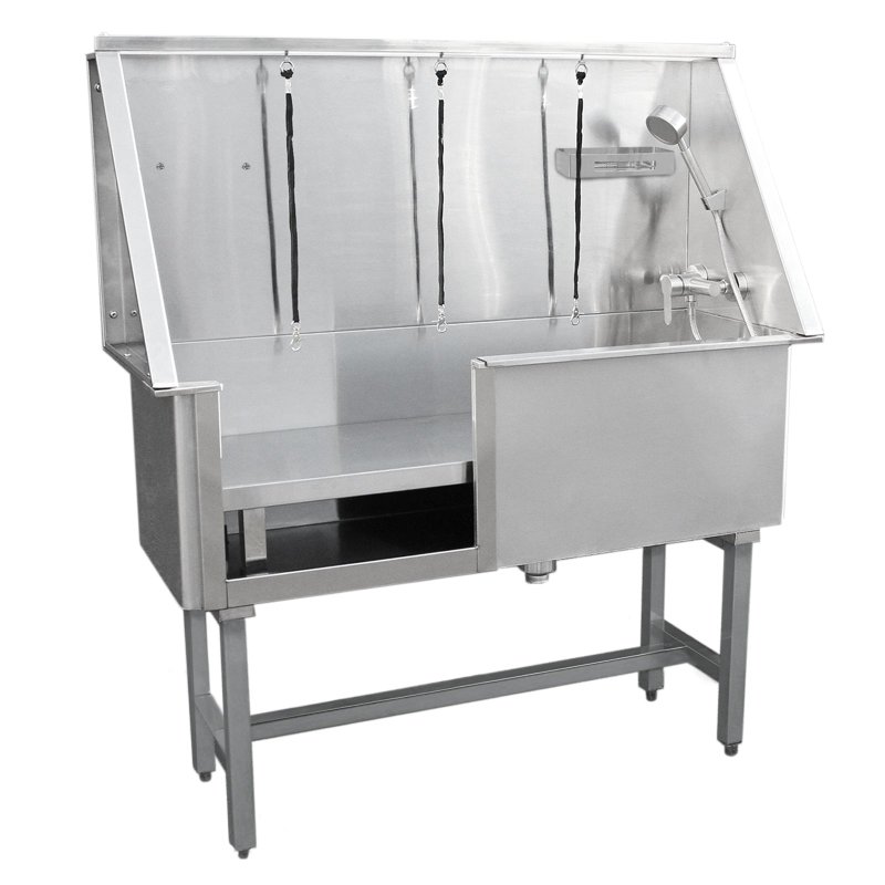 Dog Grooming Bath Stainless Steel 400mm Professional Pet Washing Station Large Groomer Bathing Tub Cleaning Metal Shower Walk In | FREE Gloves | With Faucet And Drainage Kit