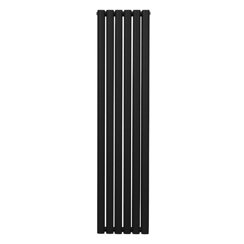 Oval Column Radiator 1600mm x 360mm Modern Designer Double Panel Central Heating Heater Matt Black Carbon Steel Vertical Kitchen Living Room Bathroom FREE Cleaning Brush Fixing Kit & Brackets