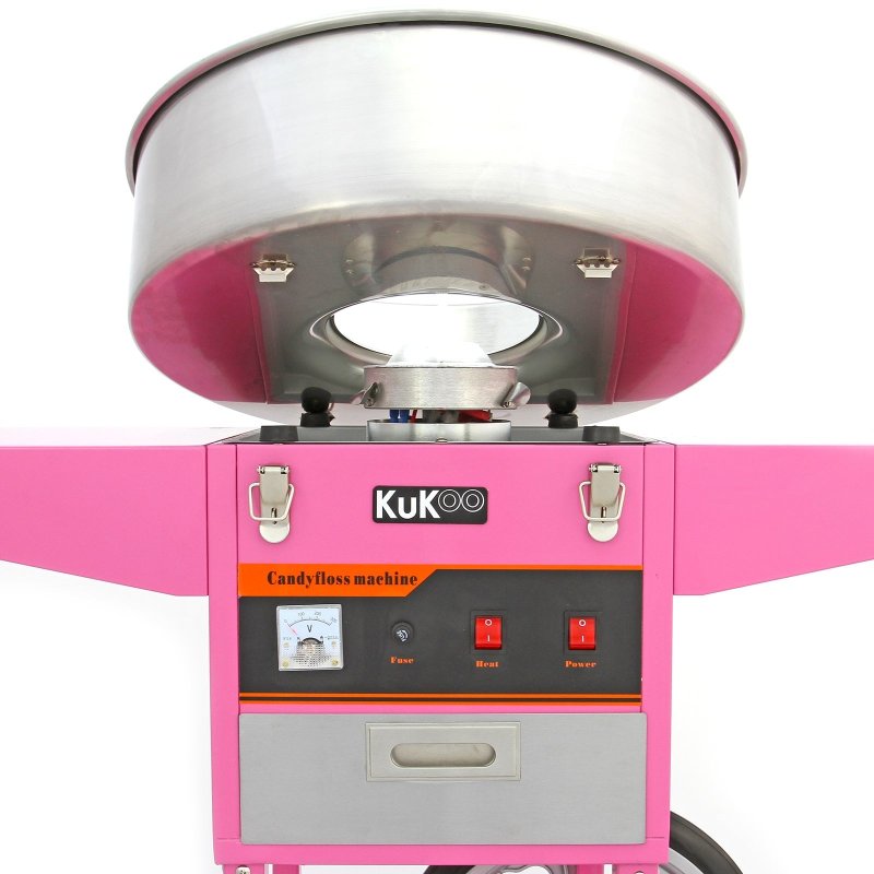 Cotton Candy Floss Machine & Portable Cart Electric Retro Carnival Funfair Style Maker Kids Party Movie Night Sweet Gift Candyfloss Stainless Steel Hinged Bowl Thermostat