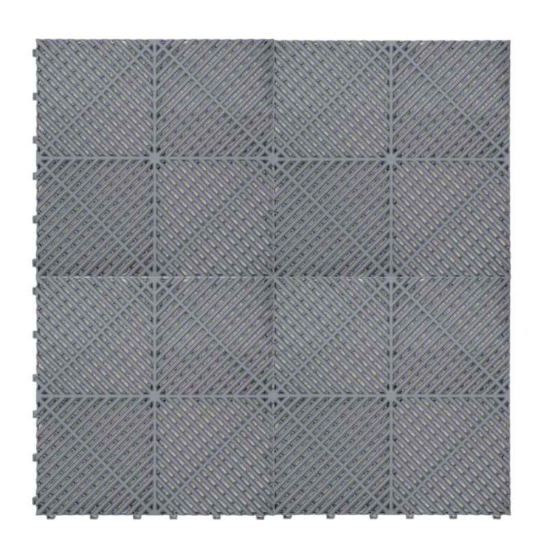 Vented Modular Interlocking Flooring Tiles x 225 Grey With Edges & Hexagon LED Lighting 28 White Lights & Border 6500K 3 Mount Options & Suspended Ceiling Kit Single Garage Floor Mat 6m x 6m 36m2