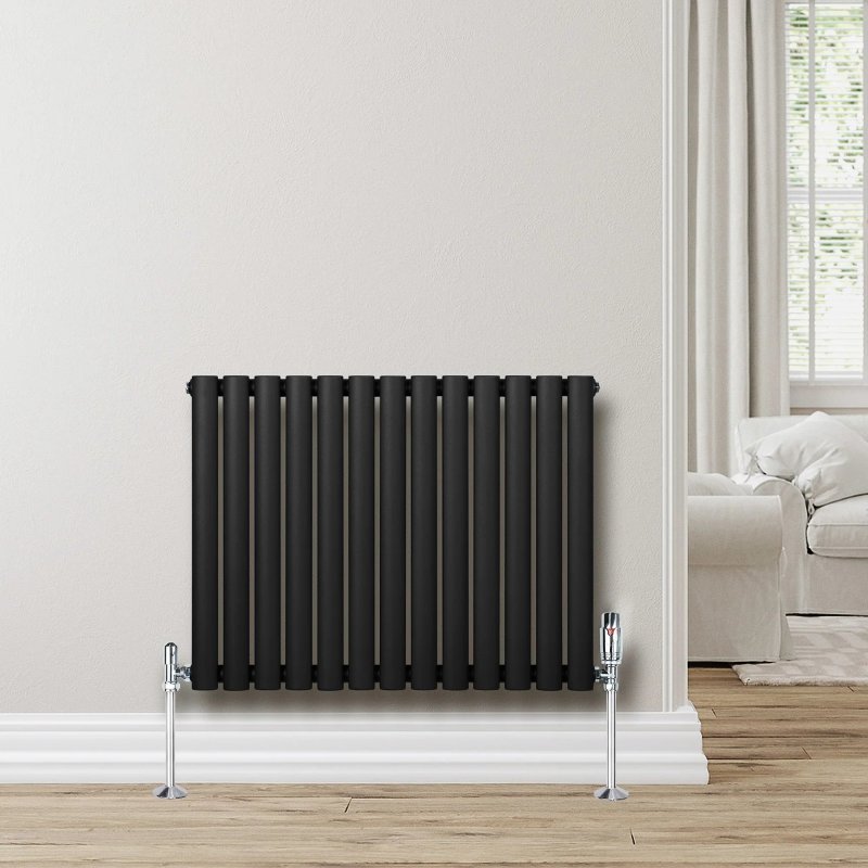 Oval Single Column Radiator & Valves - 600mm x 780mm - Black