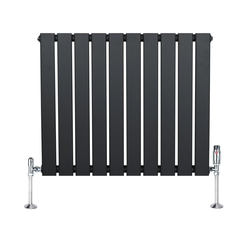 Flat Single Column Radiator & Valves - 600mm x 700mm - Anthracite Grey