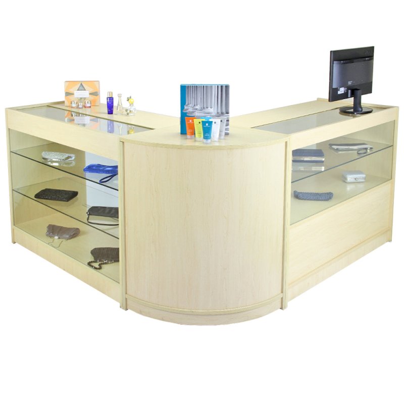 MonsterShop Solar Shop Counters Set & Glass Retail Showcase Cabinet Display, Maple, Melamine MDF