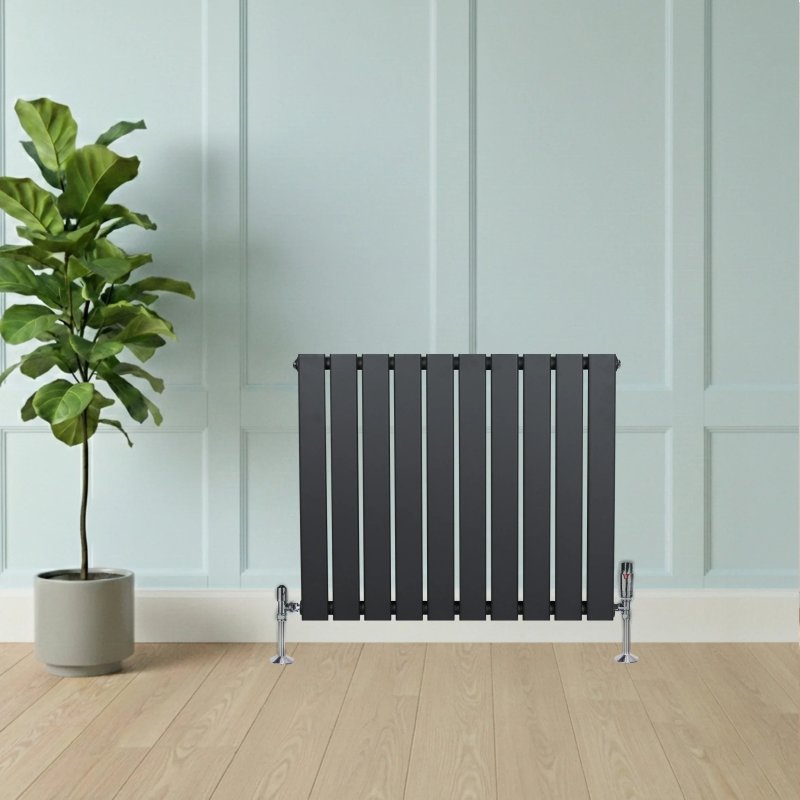 Flat Single Column Radiator & Valves - 600mm x 700mm - Anthracite Grey