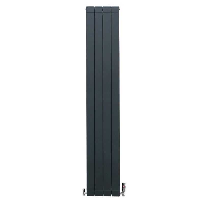 Aluminium Designer Radiator 1800mm x 315mm & TRV Chrome Valves Vertical Double Flat Panel Column Lightweight Modern Heater Matt Anthracite Grey Kitchen Living Room Cleaning Brush Fixing Kit Brackets
