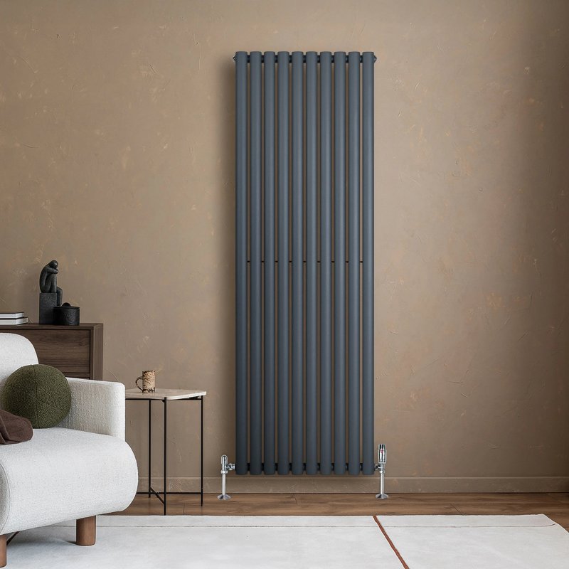 Oval Single Column Radiator - 1800 x 600mm - Anthracite Grey