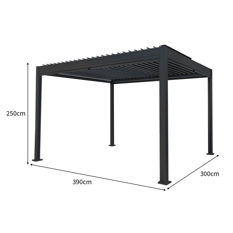 Aluminium Pergola With Anthracite Blinds & LED Lights - 3m x 4m
