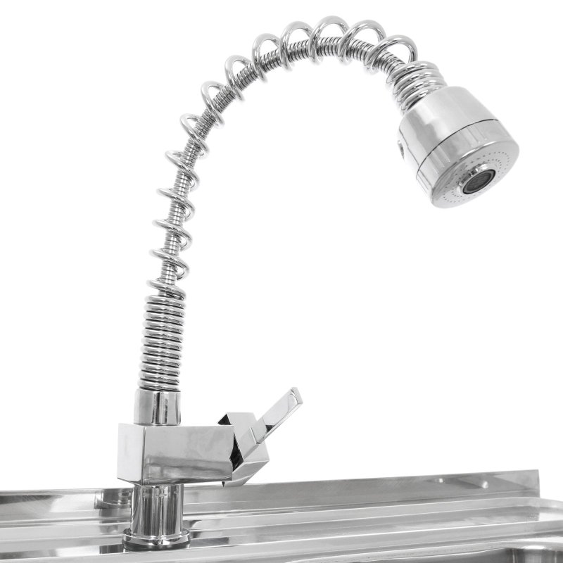 Catering Sink Stainless Steel Kitchen Commercial Restaurant Double Bowl Storage Shelf Unit & Tap  / Left Hand Drainer