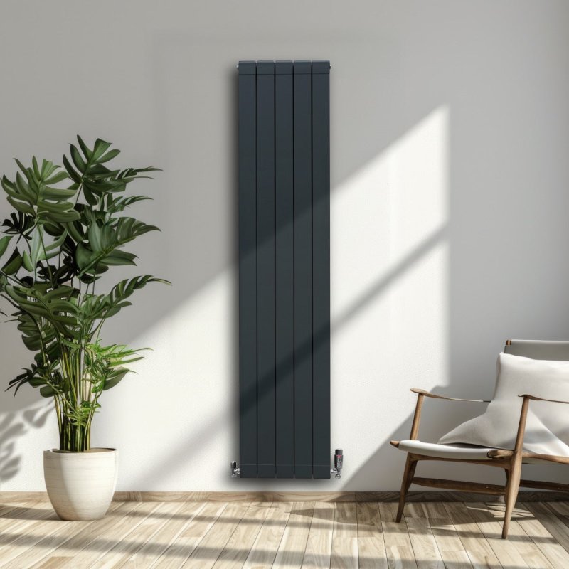 Aluminium Designer Radiator 1800mm x 395mm Vertical Double Flat Panel Column Lightweight Modern Central Heating Heater Matt Anthracite Grey Kitchen Living Room FREE Cleaning Brush Fixing Kit Brackets