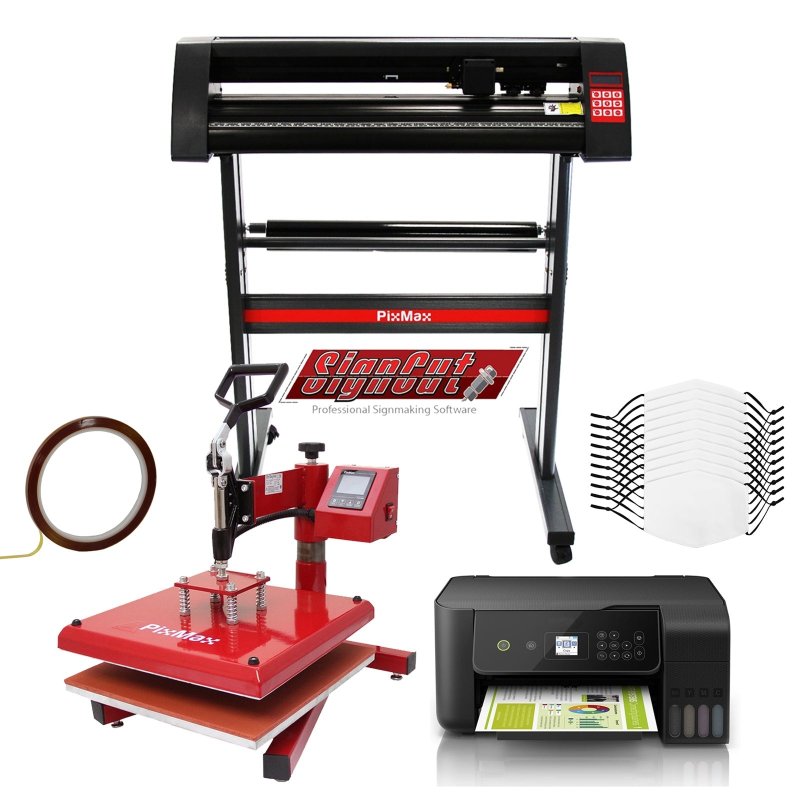 10 Face Masks Sublimation Blank Medium / Vinyl Cutter Plotter 720mm / Swing Heat Press Machine / Eco Tank Printer / Signcut Pro Software Bundle / 5 Layer Filter Adults White Custom Facemasks