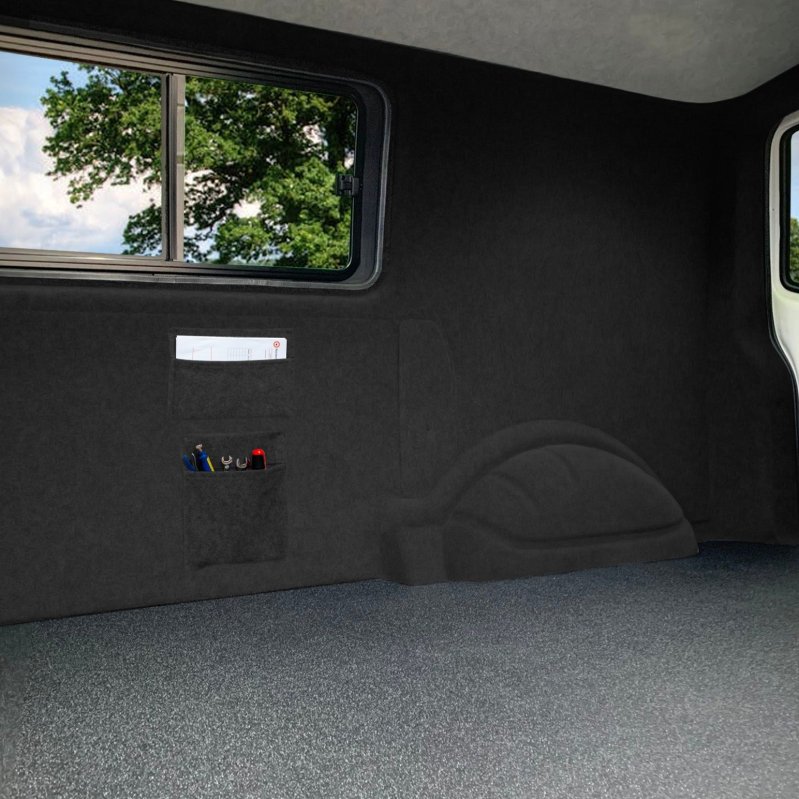 Camper Van Lining & 2 Storage Pouches & 5 Cans Adhesive Glue Anthracite Grey Carpet 4 Way Stretch 2m Wide 11m2 Coverage Car Motorhome Vehicle Campervan Conversion 2 Size Tool Document Pocket Organiser