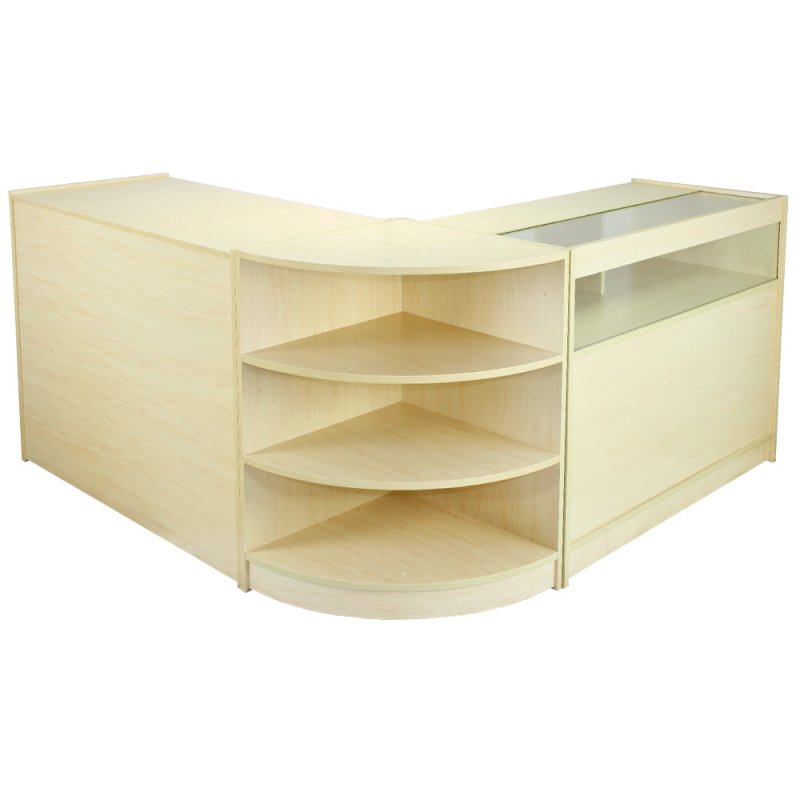 MonsterShop Zennith Shop Counter Cabinets & Retail Display Glass Showcase Set, Maple, Melamine MDF