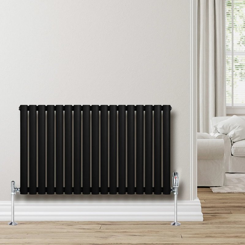 Oval Single Column Radiator - 600 x 1020mm - Black