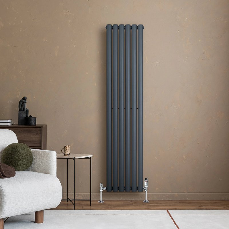 Oval Single Column Radiator - 1600 x 360mm - Anthracite Grey