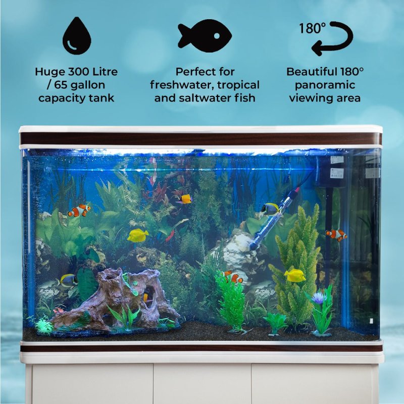 MonsterShop Fish Tank Aquarium & Starter Accessories, White Cabinet, Black Gravel, 4ft, 300L