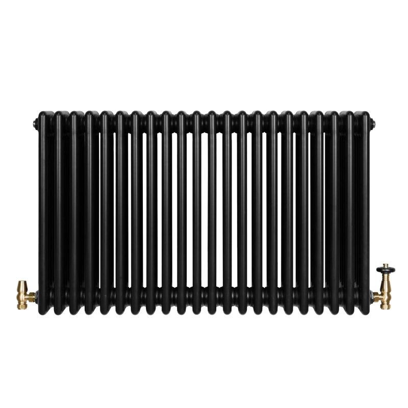 Traditional 4 Column Radiator & Valves - 600 x 1010mm - Black