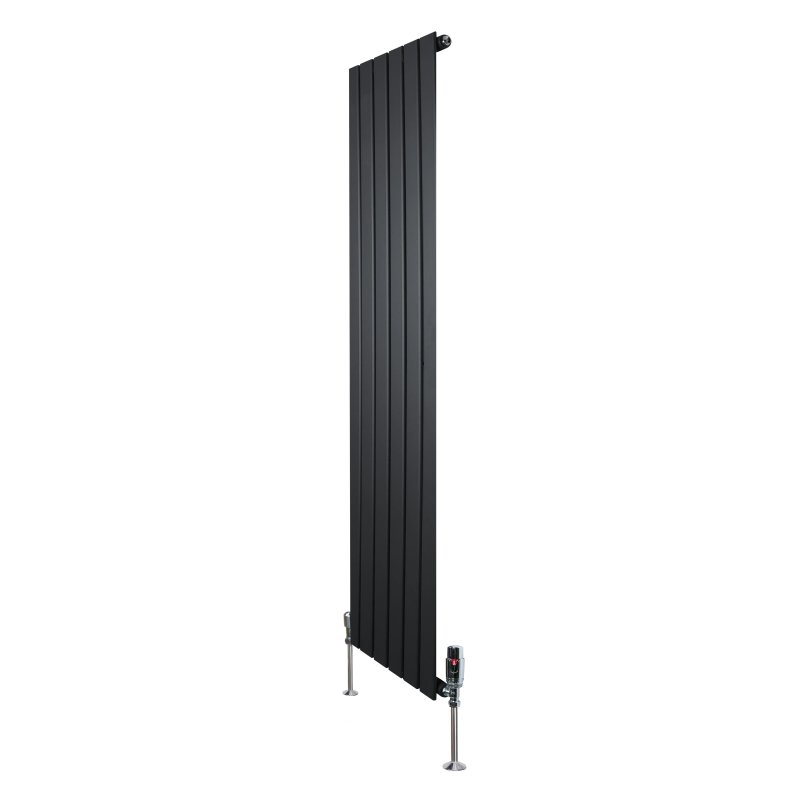 Flat Single Column Radiator & Valves - 1600mm x 420mm - Black