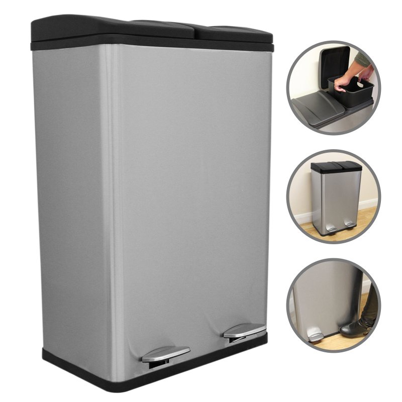 60L Dual Pedal Bin In Stainless Steel